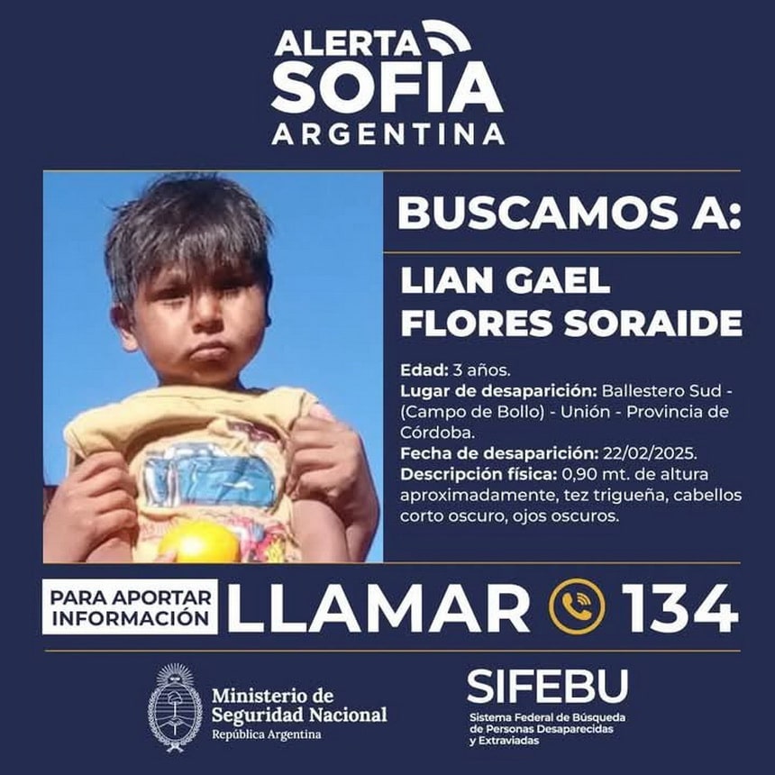 Alerta Sofía por el caso Lian Gael Flores Soraide