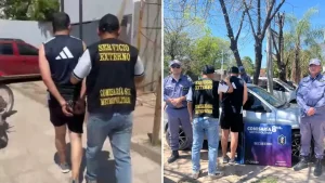 Policías custodian a un hombre detenido junto a un auto secuestrado en Resistencia