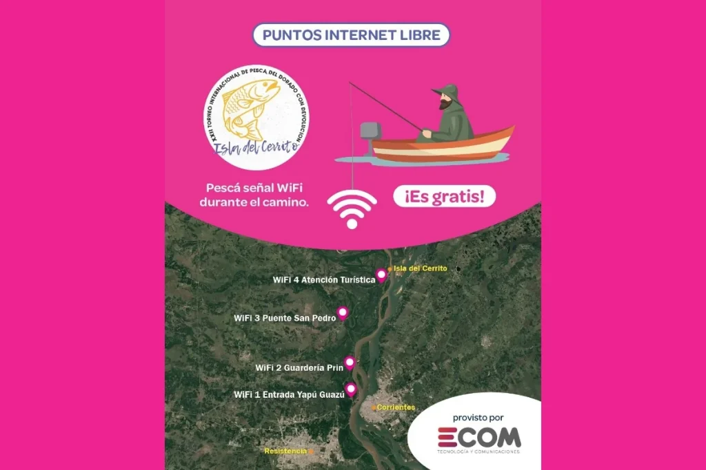 Infografía sobre los puntos de internet libre en la Isla del Cerrito durante el Torneo del Dorado