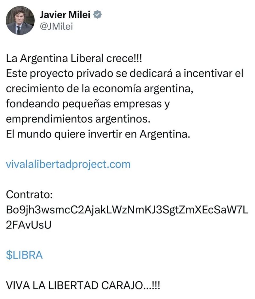 El tweet eliminado de Milei sobre $Libra